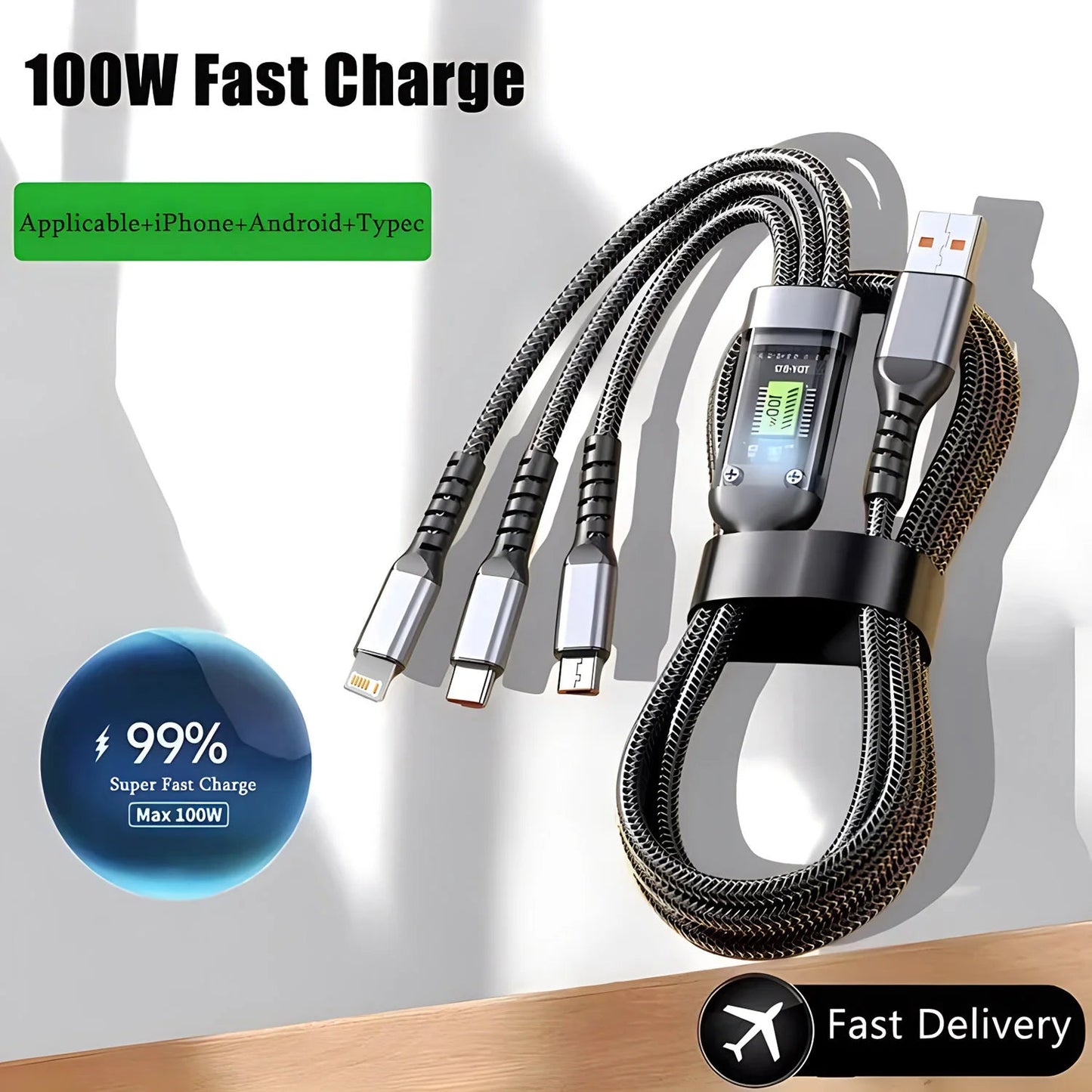 100w 3 - in - 1 Super Fast Charging Cable - BSMART