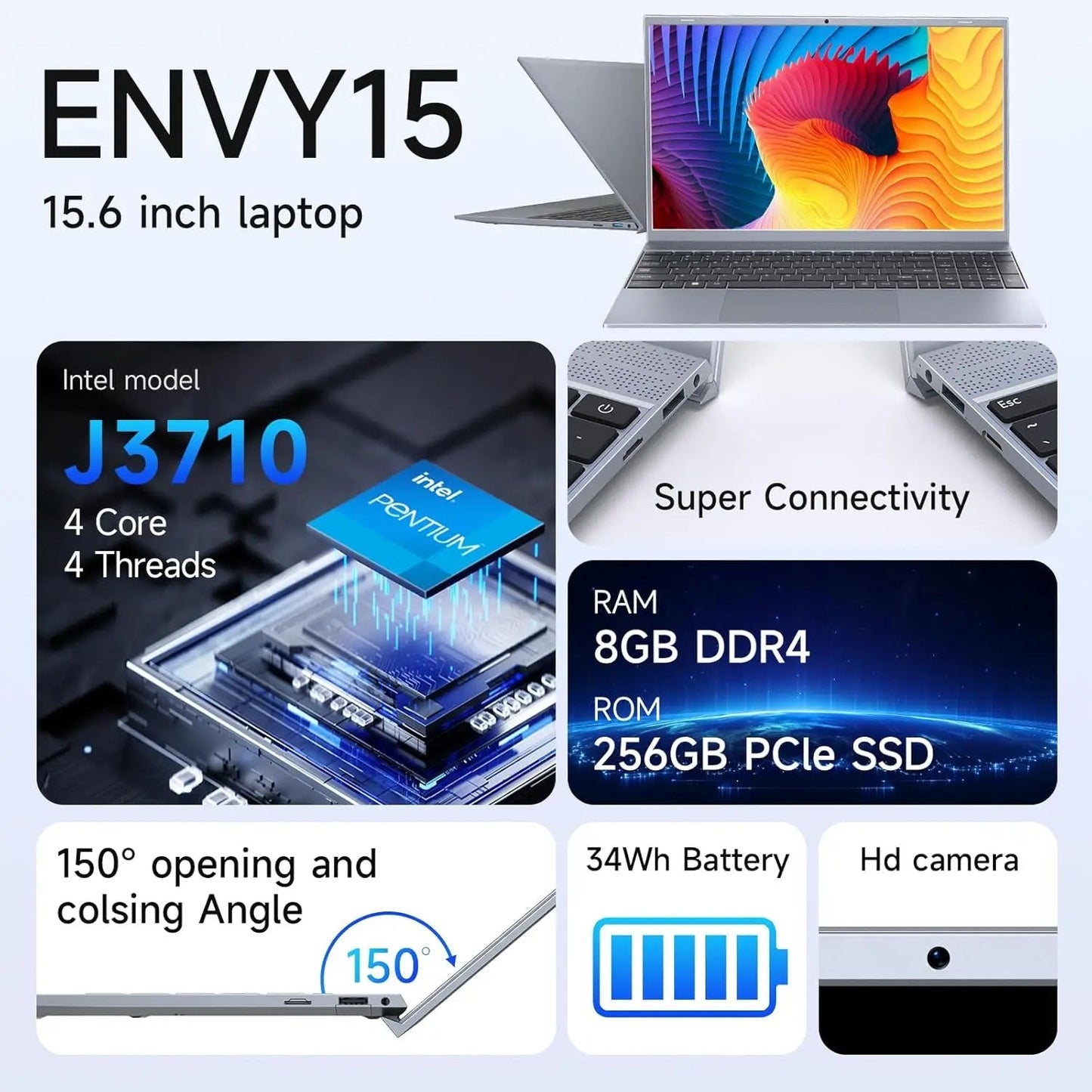 15.6 Inch Laptop J3710 8GB RAM 256GB SSD Windows 11 For Students And Business - BSMART