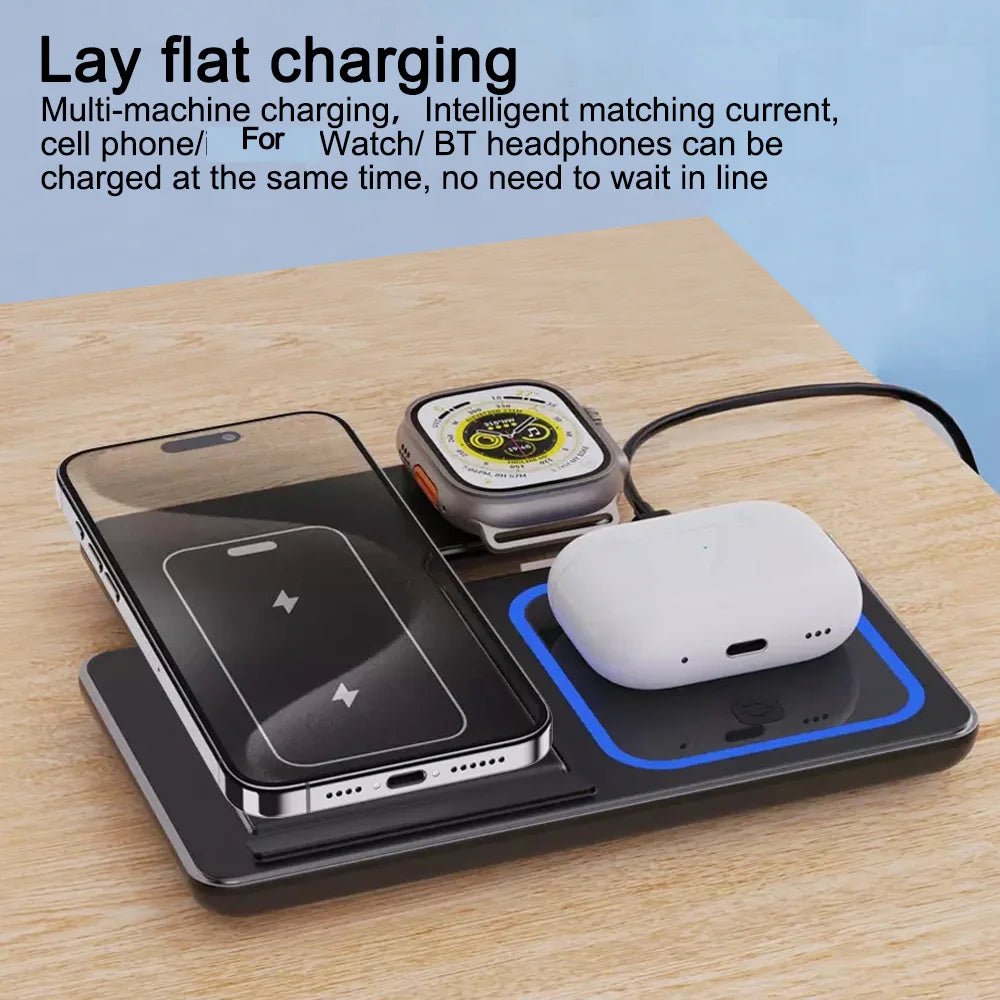 30W LED Wireless Charger 3 in 1 Foldable Charging Station For iPhone 16 15 14 13 12 For IWatch 9 8 7 6 5 4 For Airpods Pro - BSMART