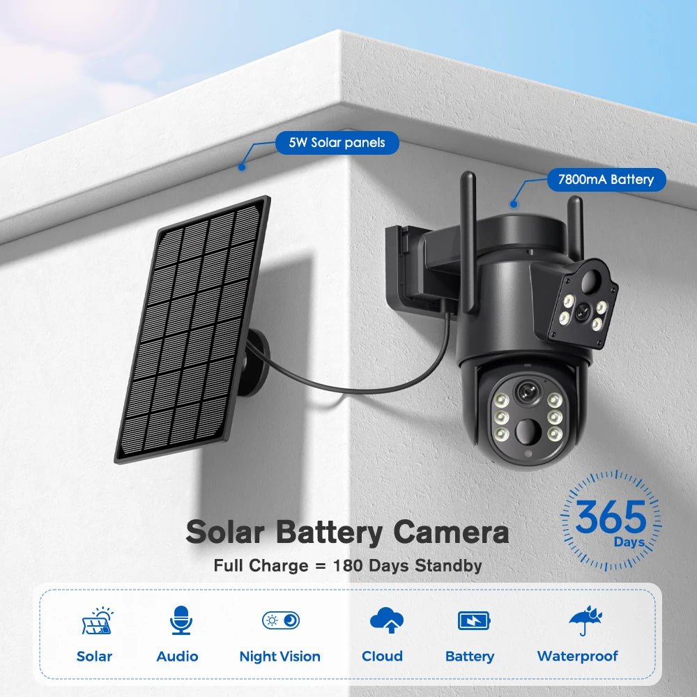 4K HD Solar WiFi Camera Outdoor Built - in Battery Dual Lens 2K Security Camera Solar Panel Wireless Video Surveillance CCTV iCSee - BSMART