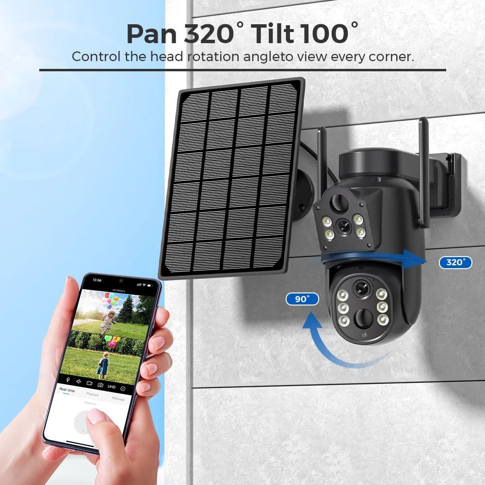 4K HD Solar WiFi Camera Outdoor Built - in Battery Dual Lens 2K Security Camera Solar Panel Wireless Video Surveillance CCTV iCSee - BSMART
