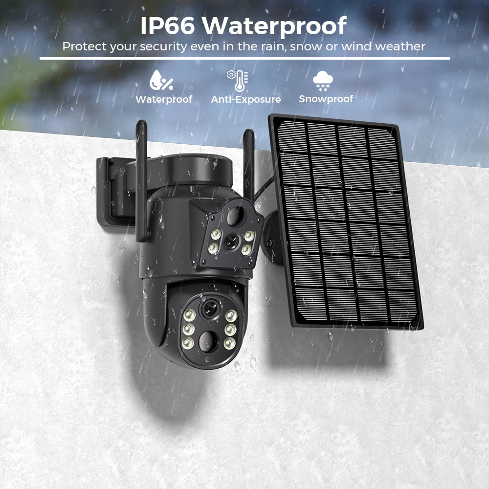 4K HD Solar WiFi Camera Outdoor Built - in Battery Dual Lens 2K Security Camera Solar Panel Wireless Video Surveillance CCTV iCSee - BSMART
