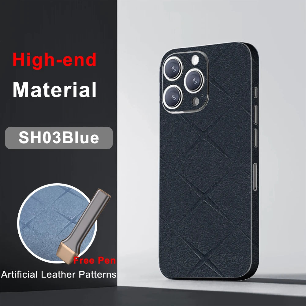 CASEKiTTY Skin Leather For iPhone 15 Pro Max Back Film 14 Plus Sticker 13 12 Mini Protective Decal Wrap Full Cover Protector