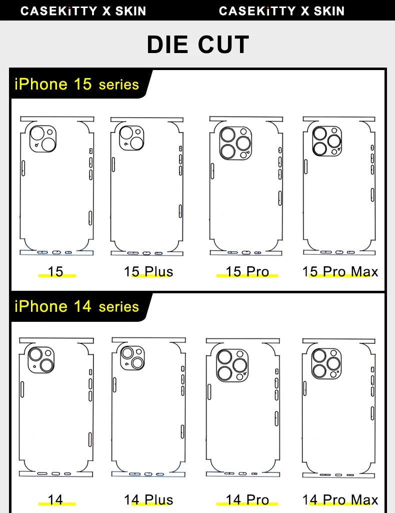 CASEKiTTY Skin Leather For iPhone 15 Pro Max Back Film 14 Plus Sticker 13 12 Mini Protective Decal Wrap Full Cover Protector