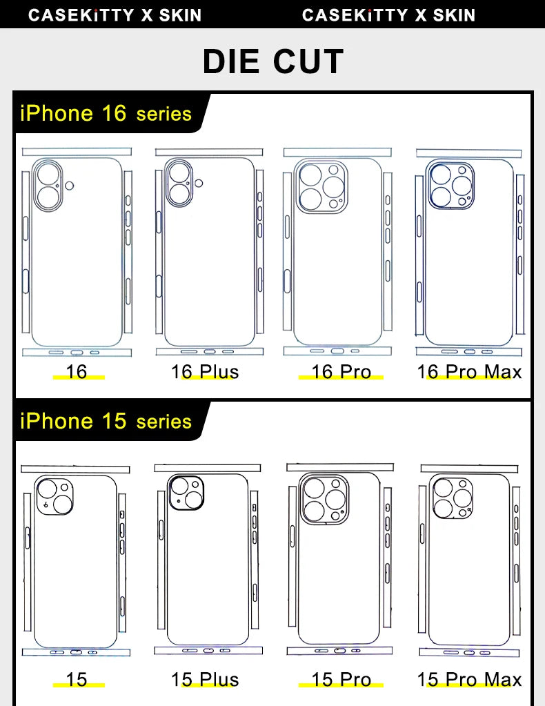 CASEKiTTY Skin Wrap For iPhone 16 Pro Max Back Film 15 14 Plus Sticker 13 12 Mini Protective Decal Full Cover Matte Protector