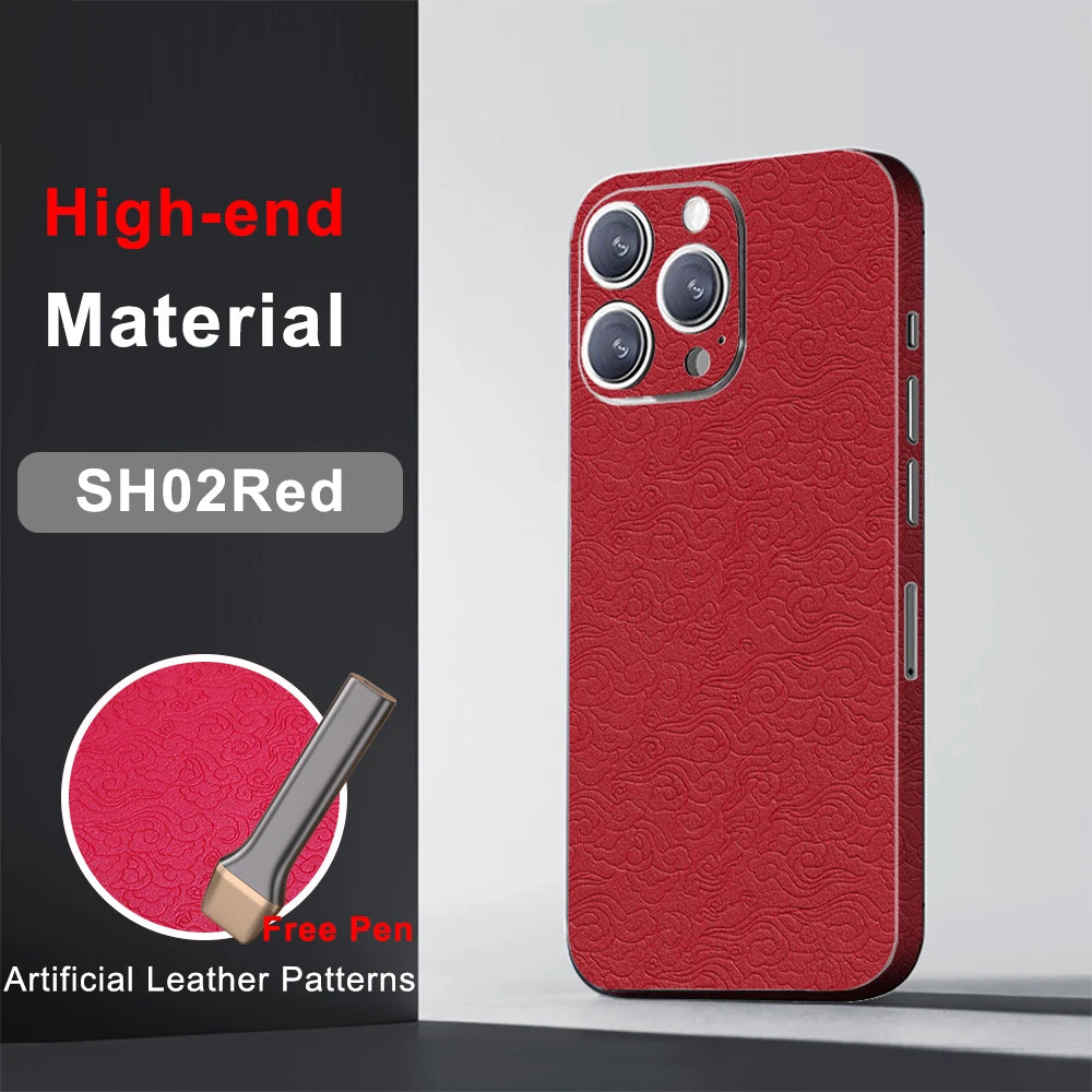 CASEKiTTY Skin Leather For iPhone 15 Pro Max Back Film 14 Plus Sticker 13 12 Mini Protective Decal Wrap Full Cover Protector