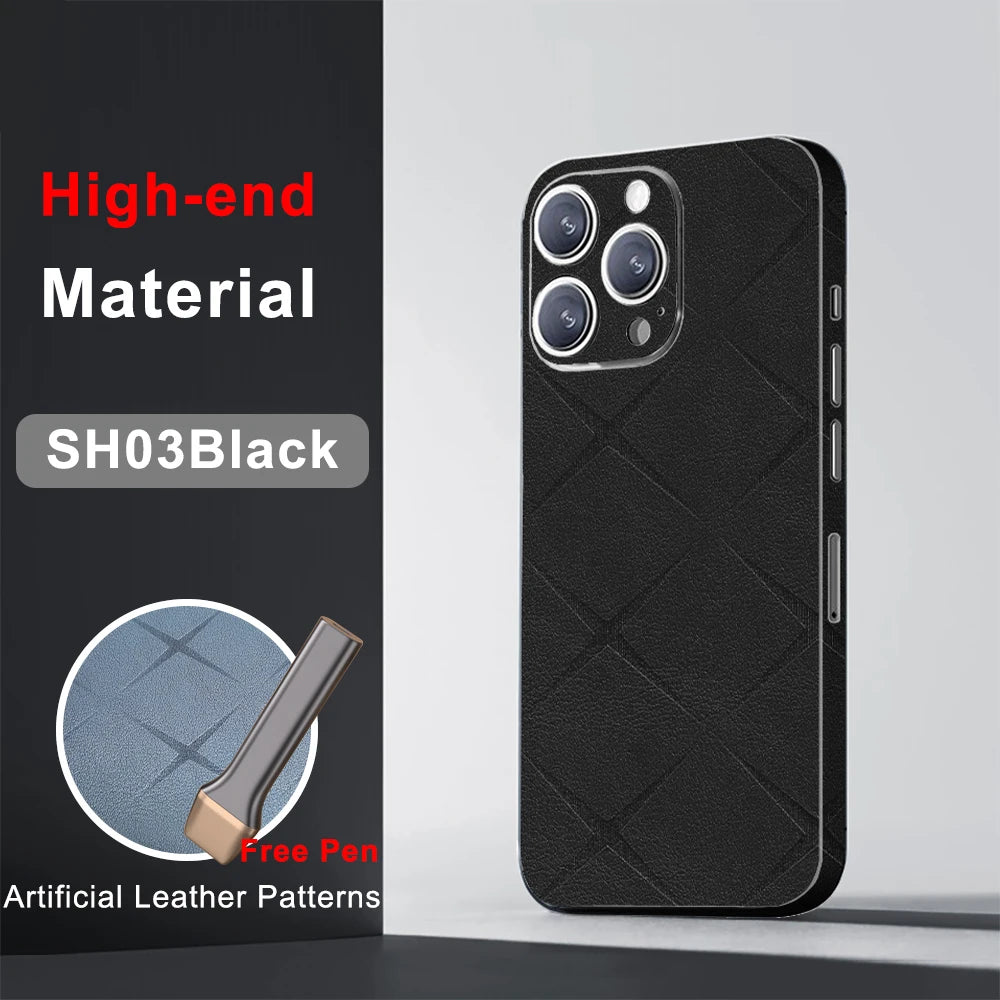 CASEKiTTY Skin Leather For iPhone 15 Pro Max Back Film 14 Plus Sticker 13 12 Mini Protective Decal Wrap Full Cover Protector