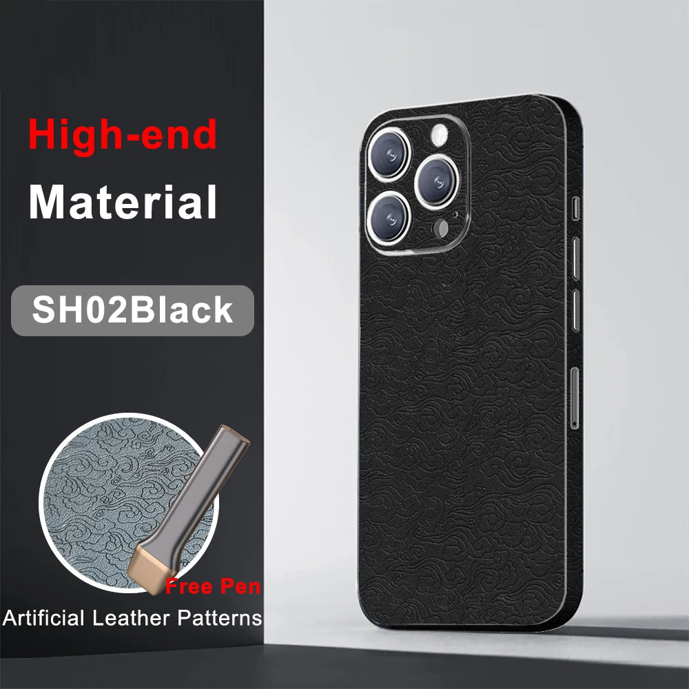 CASEKiTTY Skin Leather For iPhone 15 Pro Max Back Film 14 Plus Sticker 13 12 Mini Protective Decal Wrap Full Cover Protector