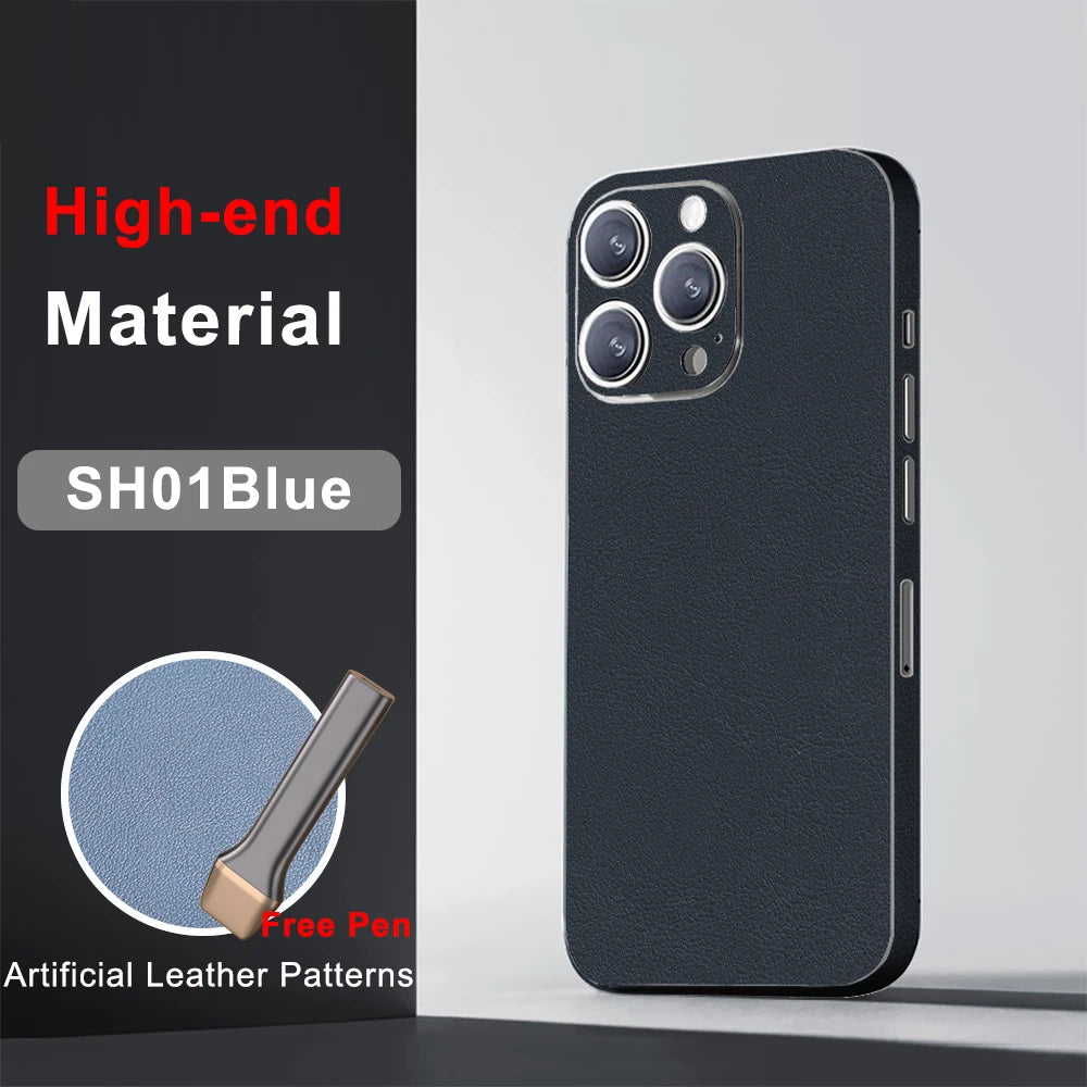 CASEKiTTY Skin Leather For iPhone 15 Pro Max Back Film 14 Plus Sticker 13 12 Mini Protective Decal Wrap Full Cover Protector