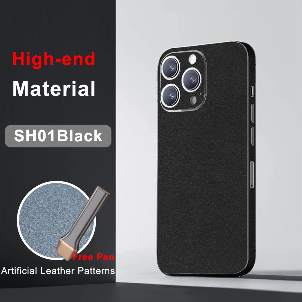 CASEKiTTY Skin Leather For iPhone 15 Pro Max Back Film 14 Plus Sticker 13 12 Mini Protective Decal Wrap Full Cover Protector