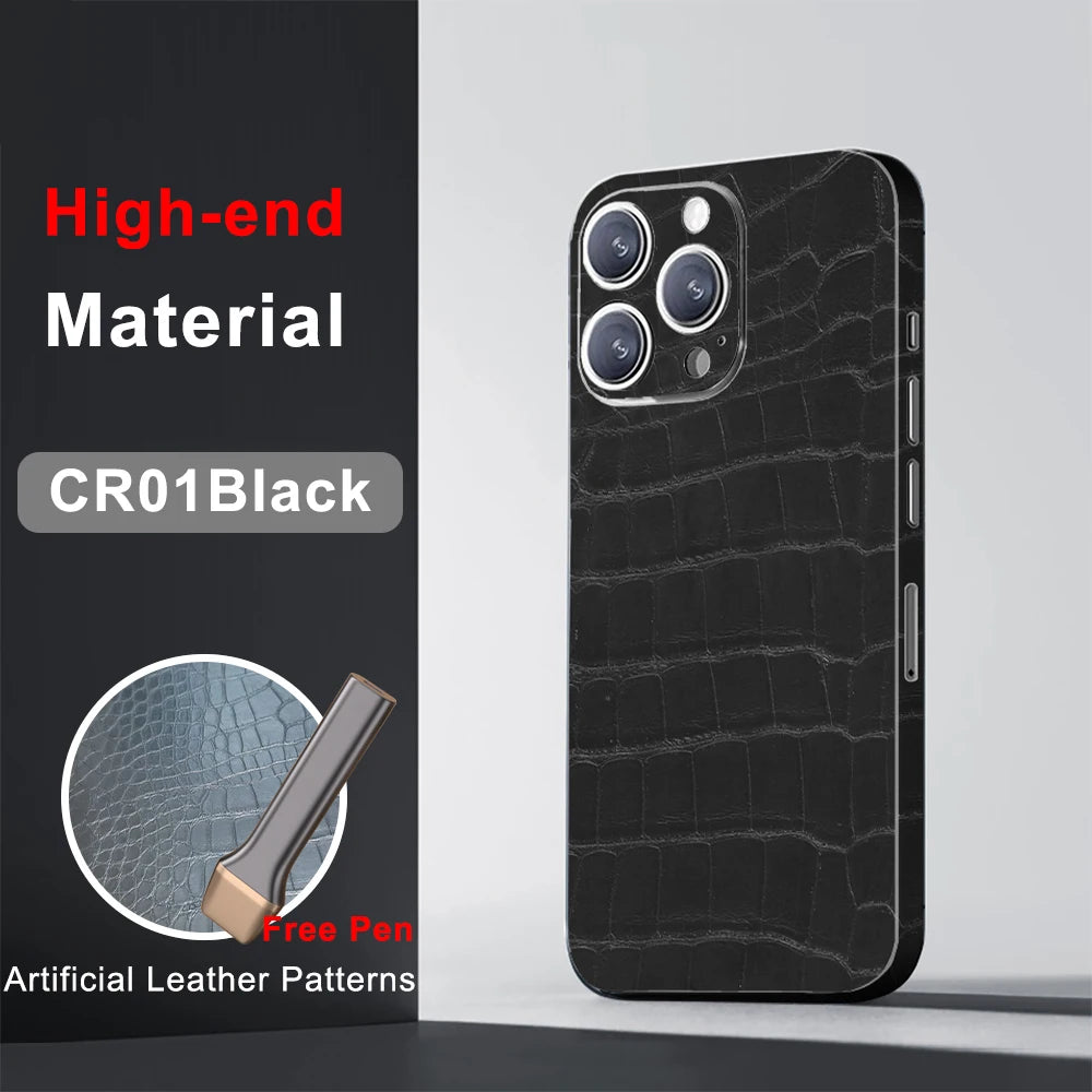 CASEKiTTY Skin Leather For iPhone 15 Pro Max Back Film 14 Plus Sticker 13 12 Mini Protective Decal Wrap Full Cover Protector