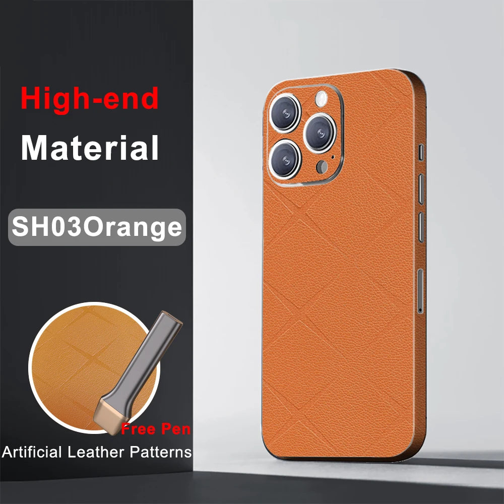 CASEKiTTY Skin Leather For iPhone 15 Pro Max Back Film 14 Plus Sticker 13 12 Mini Protective Decal Wrap Full Cover Protector