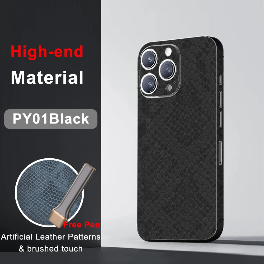 CASEKiTTY Skin Leather For iPhone 15 Pro Max Back Film 14 Plus Sticker 13 12 Mini Protective Decal Wrap Full Cover Protector