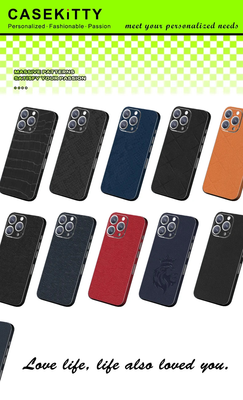 CASEKiTTY Skin Leather For iPhone 15 Pro Max Back Film 14 Plus Sticker 13 12 Mini Protective Decal Wrap Full Cover Protector