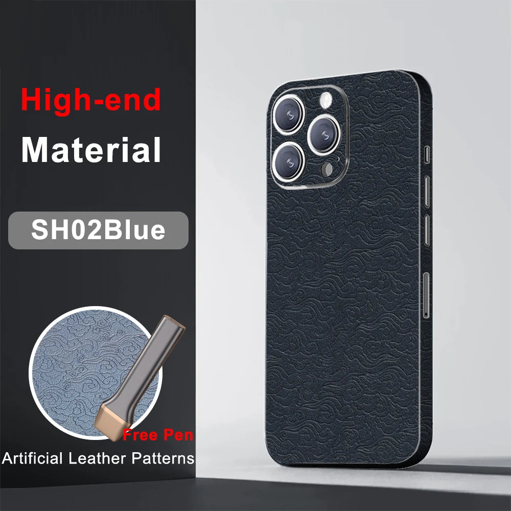 CASEKiTTY Skin Leather For iPhone 15 Pro Max Back Film 14 Plus Sticker 13 12 Mini Protective Decal Wrap Full Cover Protector