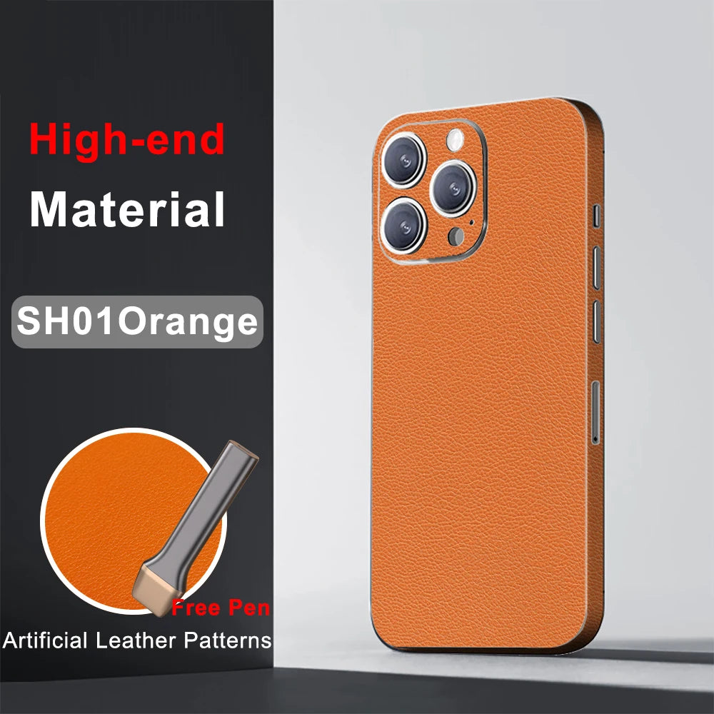 CASEKiTTY Skin Leather For iPhone 15 Pro Max Back Film 14 Plus Sticker 13 12 Mini Protective Decal Wrap Full Cover Protector