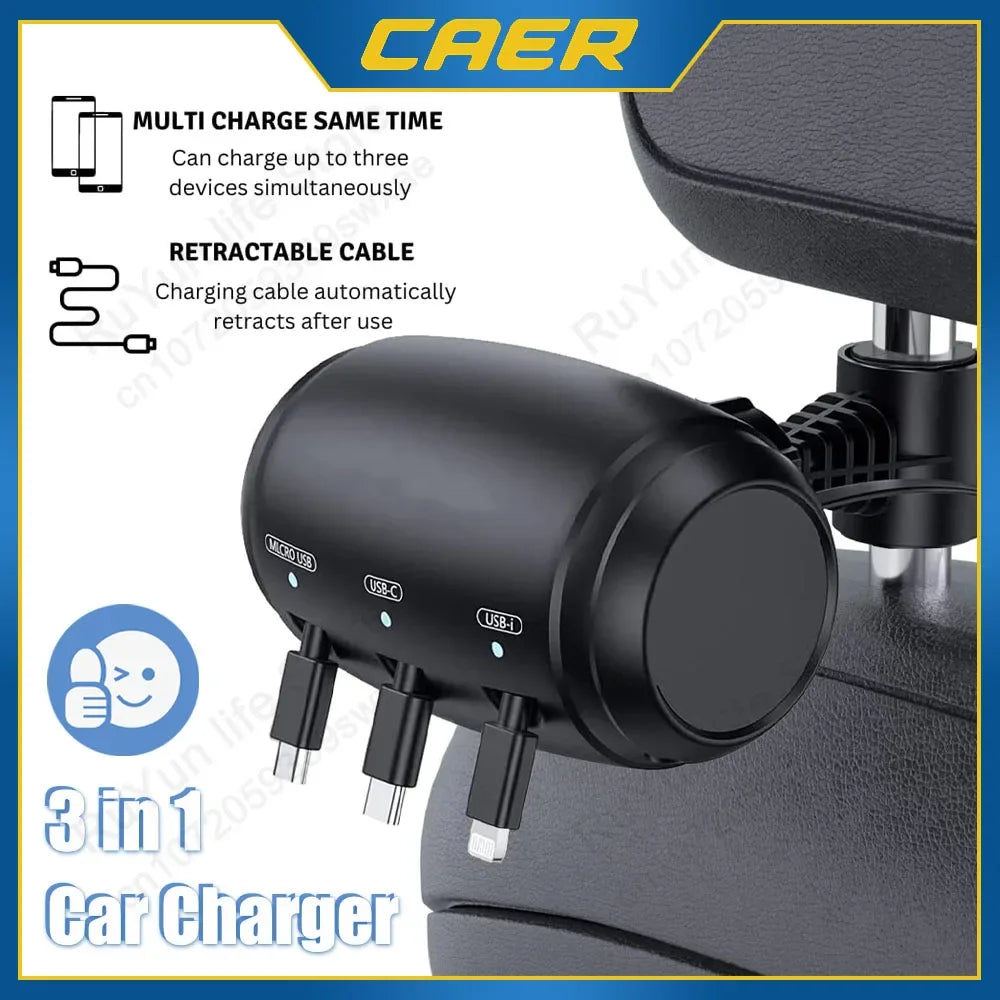 CAER 3 in 1 Retractable Car Charger