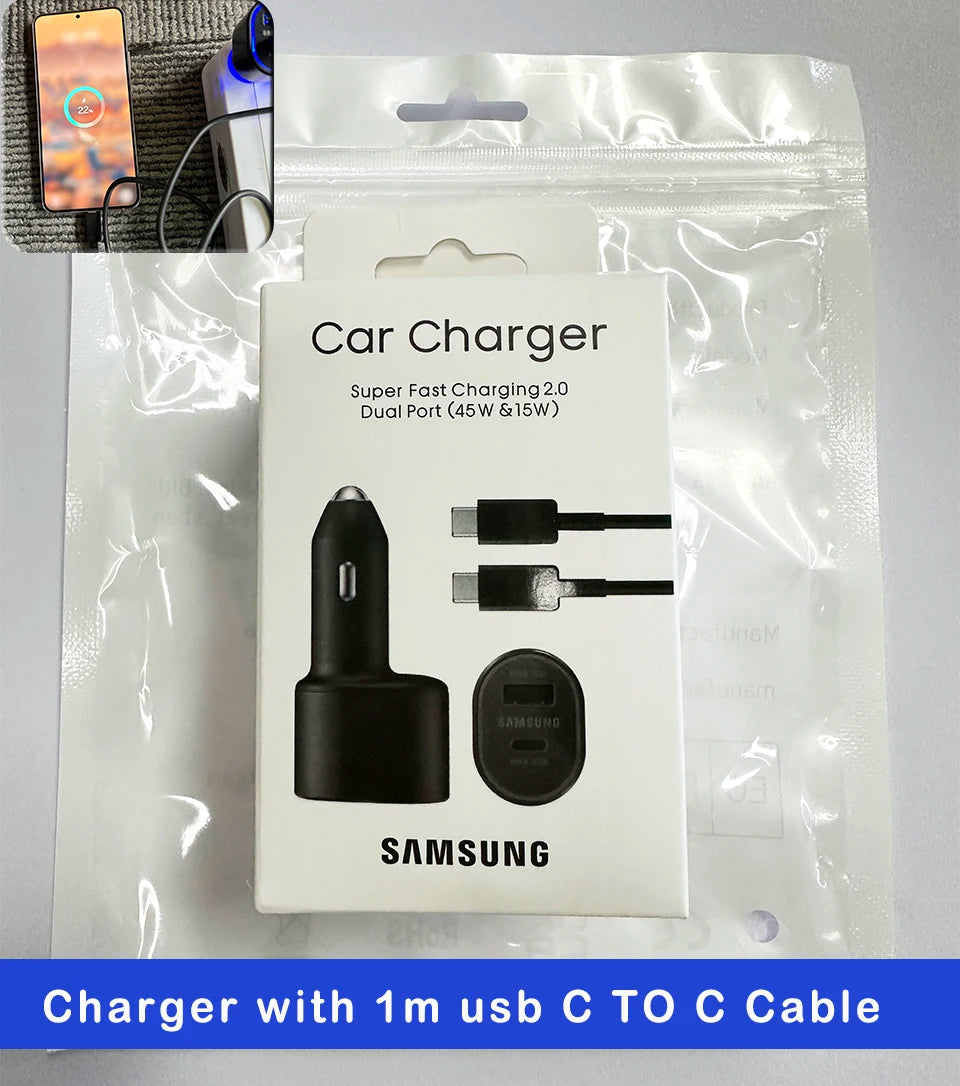 SAMSUNG Car Usb Charger 45w 15w Usb C Quick Fast Charge Adapter Car Cargador Samsung Galaxy S25 Ultra S24 Z Flip A16 A56 A26 A36
