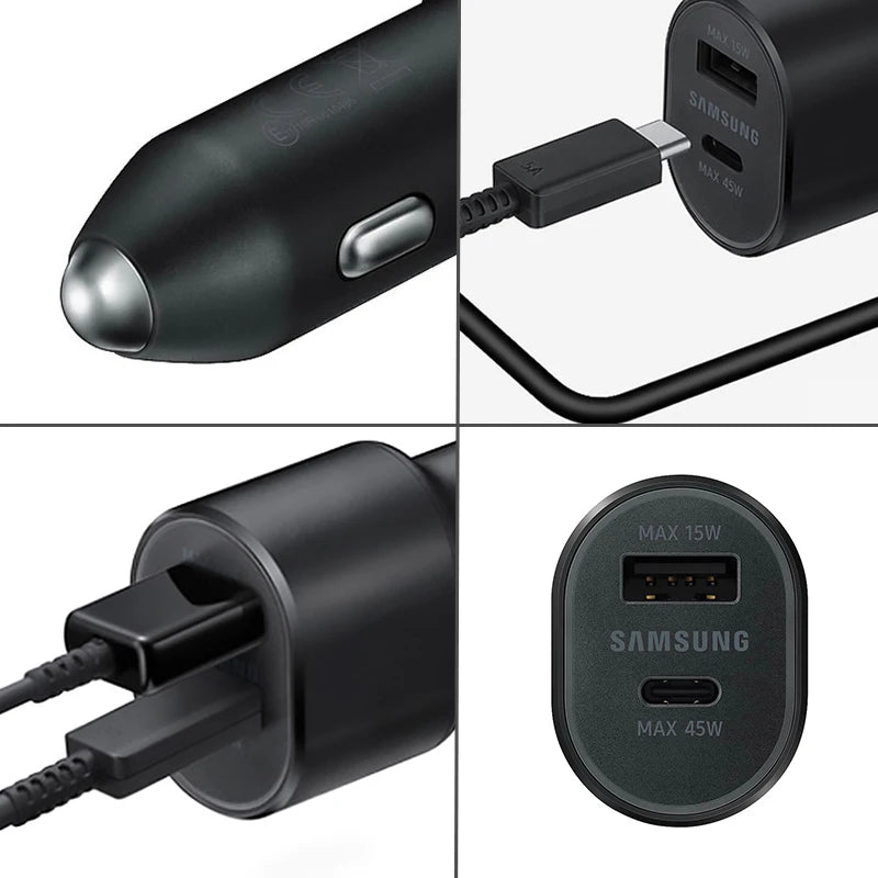 SAMSUNG Car Usb Charger 45w 15w Usb C Quick Fast Charge Adapter Car Cargador Samsung Galaxy S25 Ultra S24 Z Flip A16 A56 A26 A36