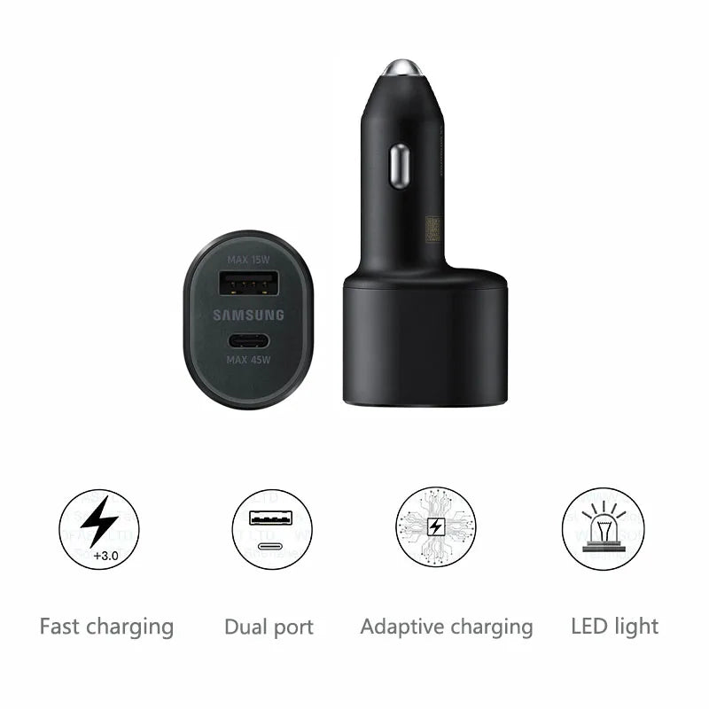 SAMSUNG Car Usb Charger 45w 15w Usb C Quick Fast Charge Adapter Car Cargador Samsung Galaxy S25 Ultra S24 Z Flip A16 A56 A26 A36