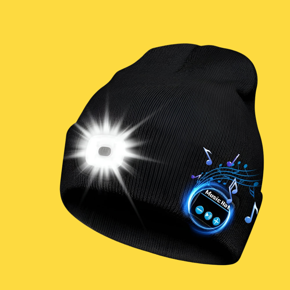 Handfree Warm Beanie Bluetooth 5.0 LED Hat Wireless Stereo Headset Music Player With MIC Support Dimming Rechargeable Battery - BSMART