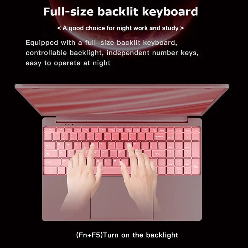 Woman Laptop Windows 10 Office Education Gaming Notebook Pink 15.6“10th Gen Intel Celeron J4125 12G RAM 1T Dual WiFi Narrow Side - BSMART