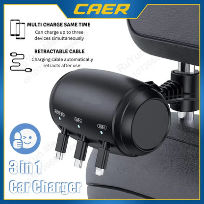 CAER 3 in 1 Retractable Car Charger
