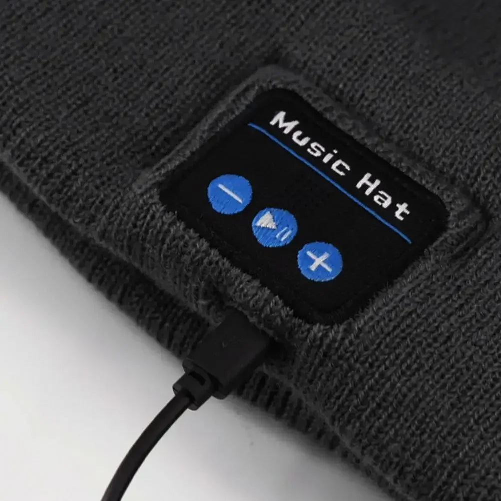 Handfree Warm Beanie Bluetooth 5.0 LED Hat Wireless Stereo Headset Music Player With MIC Support Dimming Rechargeable Battery - BSMART