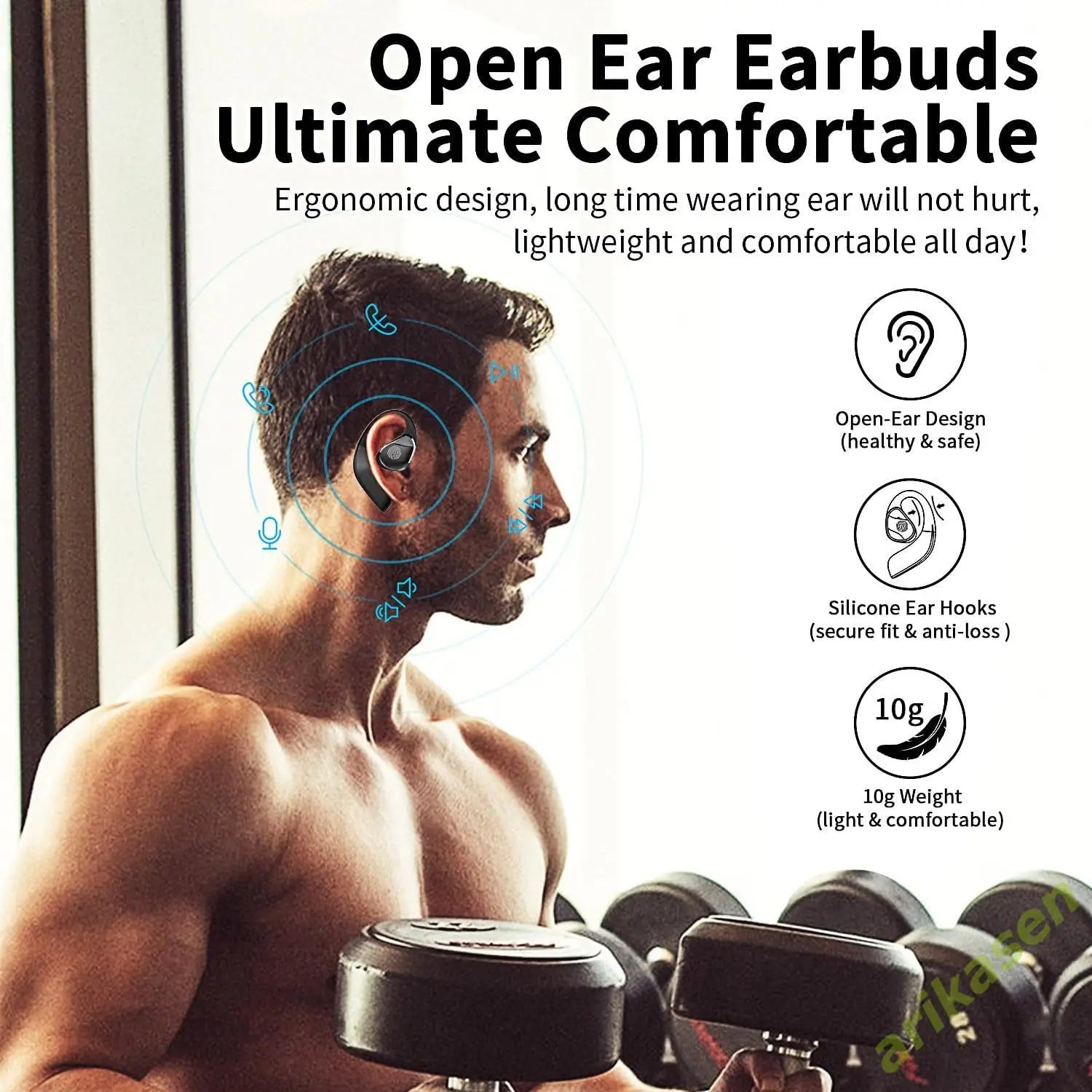 Open Ear Bluetooth 5.3, 50 Hours Playtime - BSMART