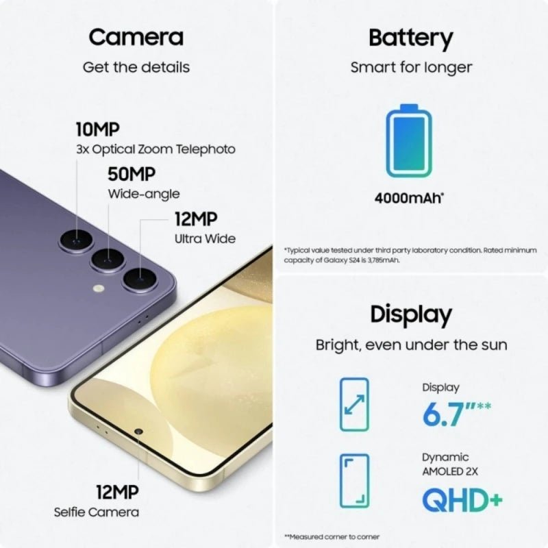 Samsung Galaxy S24 S921U1 6.2" Original AMOLED 8GB RAM 128GB 256GB ROM Snapdragon NFC S Pen Octa Core Unlocked 5G AI Moble Phone - BSMART